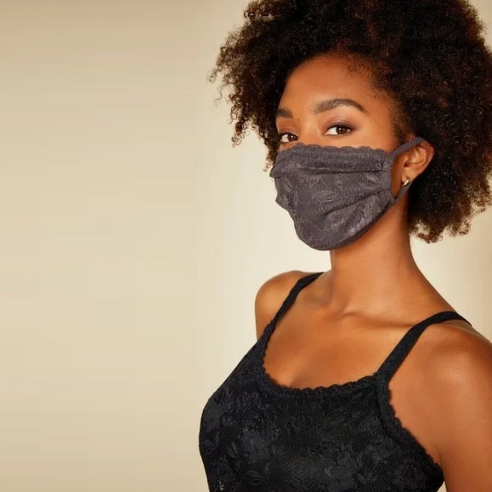 COSABELLA LACE PLEATED NEVER SAY NEVER FACE MASK - DARK GREY